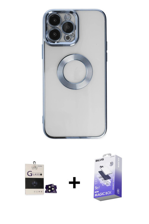 ieg™ iPhone 14 Pro Max Kılıf Pusula Form - Siyah Bilvis 5in1 5D Magic Hayalet Cam Ekran Koruyucu + S