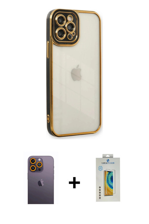 ieg™ iPhone 12 Pro Max Kılıf Çekirdek Klasik Serisi - Siyah Polymer Nano Ekran Koruyucu + Sarı Neon