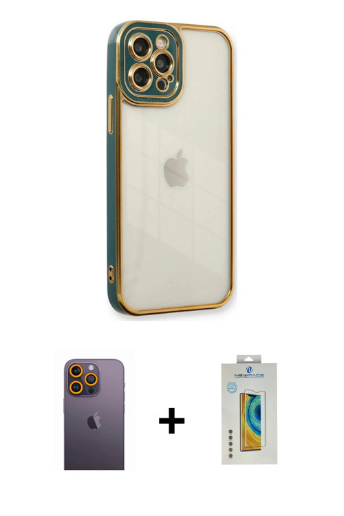 ieg™ iPhone 12 Pro Max Kılıf Çekirdek Klasik Serisi - Siyah Polymer Nano Ekran Koruyucu + Sarı Neon