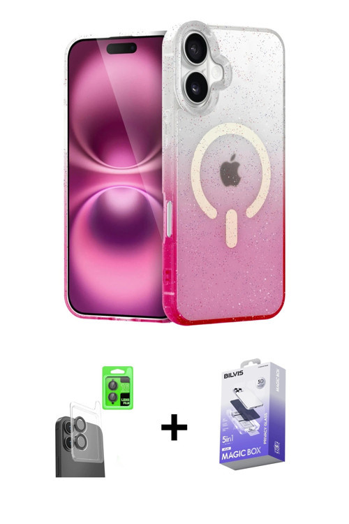 ieg™ iPhone 16 Kılıf Eksen Minimal Özel Seri - Siyah Bilvis 5in1 5D Magic Hayalet Cam Ekran Koruyucu