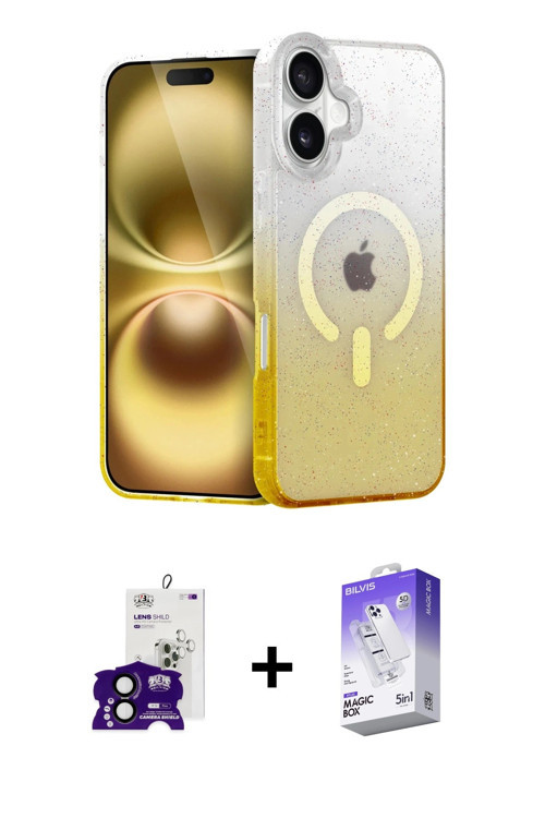 ieg™ iPhone 16 Kılıf Eksen Minimal Özel Seri - Siyah Bilvis 5in1 3D Magic Cam Ekran Koruyucu + Siyah