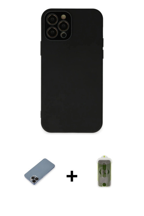 ieg™ iPhone 12 Pro Max Kılıf Çekirdek Modern Serisi - Siyah Joko Magic 5D Hayalet Cam + Siyah Metal