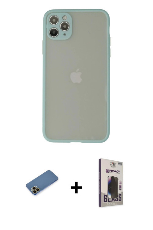 ieg™ iPhone 12 Pro Max Kılıf Ahenk Çizgi Serisi - Siyah Bilvis Hayalet Cam Ekran Koruyucu + Gold Shi