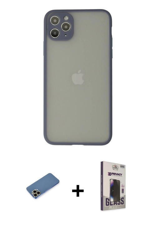 ieg™ iPhone 12 Pro Max Kılıf Ahenk Çizgi Serisi - Siyah Bilvis Hayalet Cam Ekran Koruyucu + Gold Shi