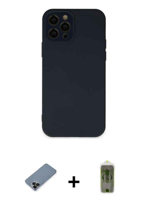 ieg™ iPhone 12 Pro Max Kılıf Çekirdek Modern Serisi - Siyah Joko Magic 5D Hayalet Cam + Siyah Metal