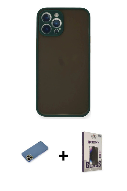 ieg™ iPhone 12 Pro Max Kılıf Ahenk Çizgi Serisi - Siyah Bilvis Hayalet Cam Ekran Koruyucu + Gold Shi