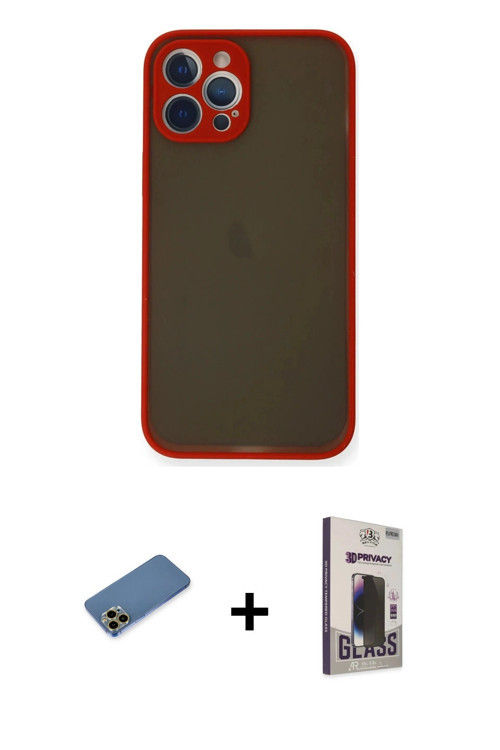ieg™ iPhone 12 Pro Max Kılıf Ahenk Çizgi Serisi - Siyah Bilvis Hayalet Cam Ekran Koruyucu + Gold Shi