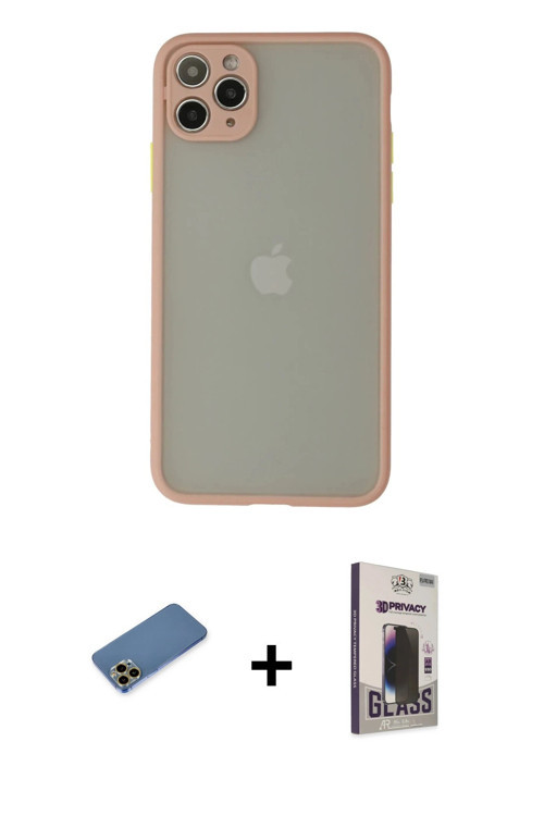 ieg™ iPhone 12 Pro Max Kılıf Ahenk Çizgi Serisi - Siyah Bilvis Hayalet Cam Ekran Koruyucu + Gold Shi