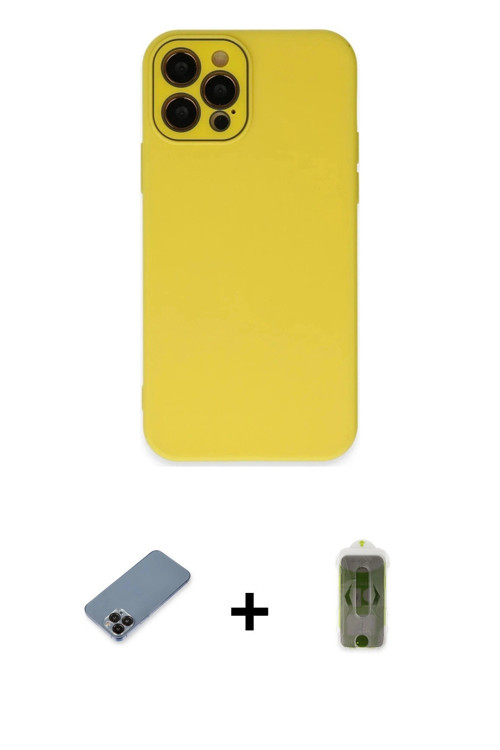 ieg™ iPhone 12 Pro Max Kılıf Çekirdek Modern Serisi - Siyah Joko Magic 5D Hayalet Cam + Siyah Metal
