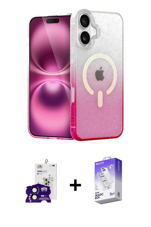 ieg™ iPhone 16 Kılıf Eksen Minimal Özel Seri - Siyah Bilvis 5in1 3D Magic Cam Ekran Koruyucu + Siyah