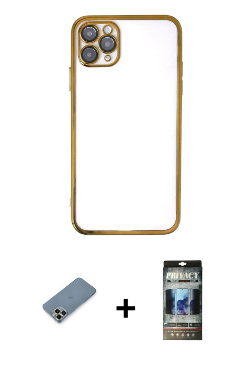 ieg™ iPhone 11 Pro Max Kılıf Vadi Minimal - Siyah 34D Hayalet Izgaralı Cam + Açık Yeşil Metal Kamera