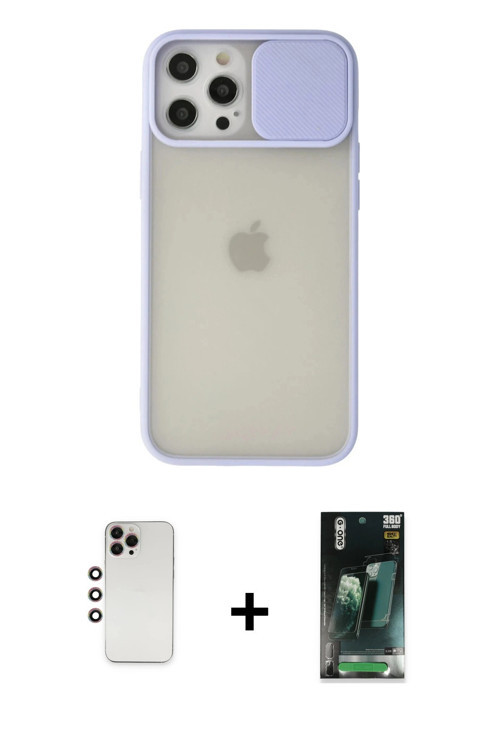 ieg™ iPhone 12 Pro Max Kılıf Vadi Çizgi - Şeffaf 360 Full Body Arka Koruyucu + Gökkuşağı Shine Kamer