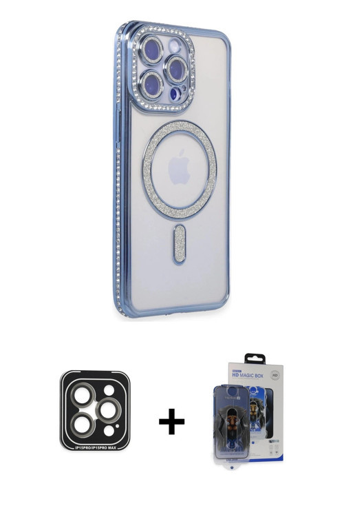 ieg™ iPhone 15 Pro Max Kılıf Zirve Doku Prime - Siyah Vanessa Magic Cam + Gri PVD Metal Kamera Lens
