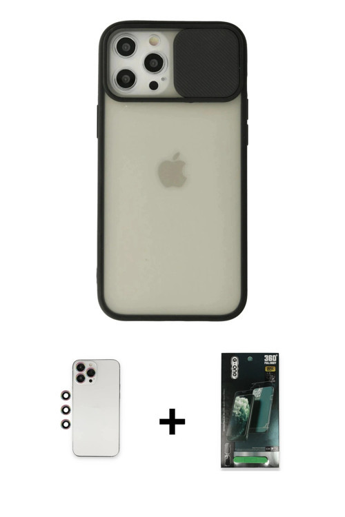 ieg™ iPhone 12 Pro Max Kılıf Vadi Çizgi - Şeffaf 360 Full Body Arka Koruyucu + Gökkuşağı Shine Kamer