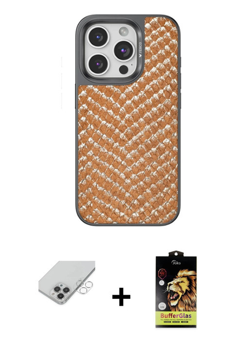 ieg™ iPhone 14 Pro Max Kılıf Vadi Özel Seri - Siyah Buffer Cam Ekran Koruyucu + Gümüş Band Metal Kam
