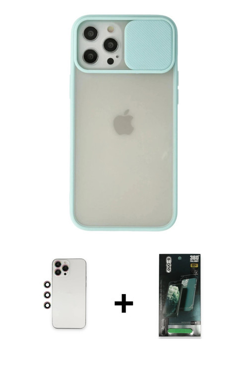 ieg™ iPhone 12 Pro Max Kılıf Vadi Çizgi - Şeffaf 360 Full Body Arka Koruyucu + Gökkuşağı Shine Kamer