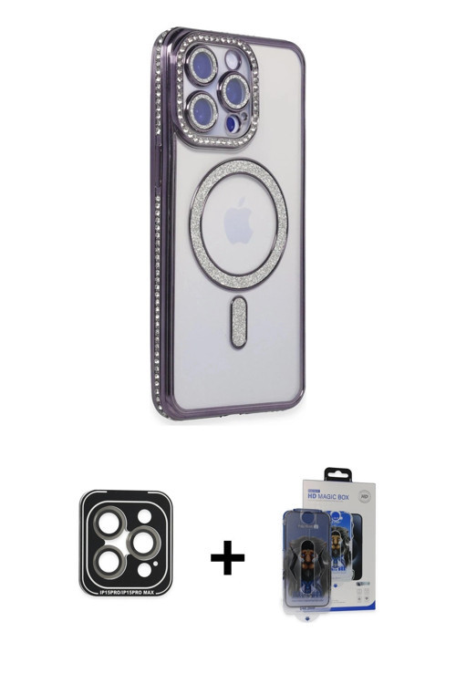 ieg™ iPhone 15 Pro Max Kılıf Zirve Doku Prime - Siyah Vanessa Magic Cam + Gri PVD Metal Kamera Lens