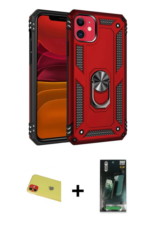 ieg™ iPhone 11 Kılıf Ahenk Klasik Koleksiyonu - Şeffaf 360 Full Body Arka Koruyucu + Kırmızı Rainbow
