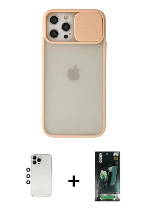 ieg™ iPhone 12 Pro Max Kılıf Vadi Çizgi - Şeffaf 360 Full Body Arka Koruyucu + Gökkuşağı Shine Kamer