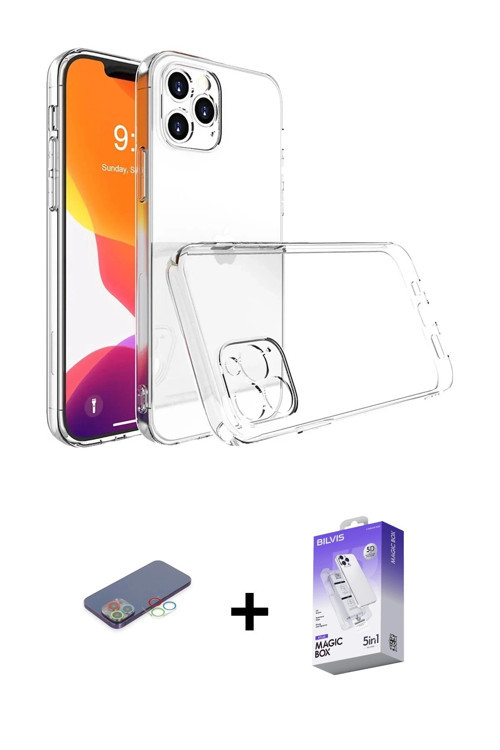ieg™ iPhone 13 Pro Max Kılıf Zirve Doku - Siyah Bilvis 5in1 3D Magic Cam Ekran Koruyucu + Mavi Renkl