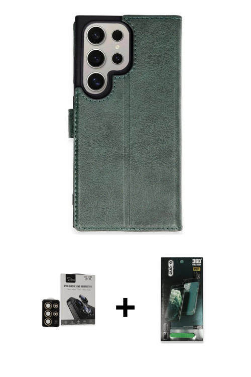 ieg™ Galaxy S24 Ultra Kılıf Siluet Işık Serisi - Şeffaf 360 Full Body Arka Koruyucu + Gold PVD Metal