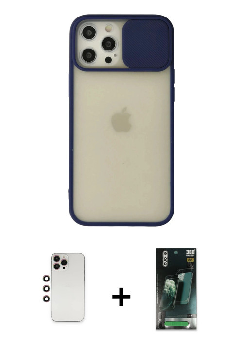 ieg™ iPhone 12 Pro Max Kılıf Vadi Çizgi - Şeffaf 360 Full Body Arka Koruyucu + Gökkuşağı Shine Kamer