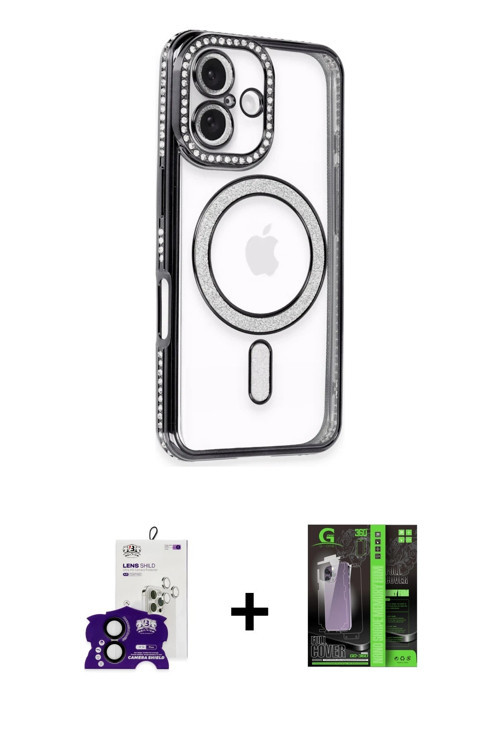 ieg™ iPhone 16 Kılıf Zirve Doku Prime - Şeffaf 360 Full Body Arka Koruyucu + Siyah Bilvis Titan Kame