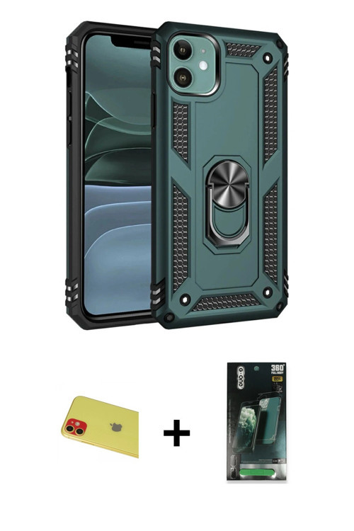 ieg™ iPhone 11 Kılıf Ahenk Klasik Koleksiyonu - Şeffaf 360 Full Body Arka Koruyucu + Kırmızı Rainbow