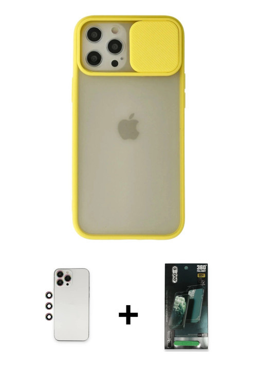 ieg™ iPhone 12 Pro Max Kılıf Vadi Çizgi - Şeffaf 360 Full Body Arka Koruyucu + Gökkuşağı Shine Kamer