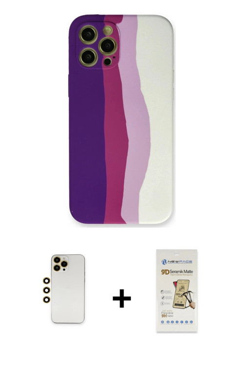 ieg™ iPhone 12 Pro Max Kılıf Yadigar Çizgi - Siyah Mat Seramik Nano Ekran Koruyucu + Gold Shine Kame