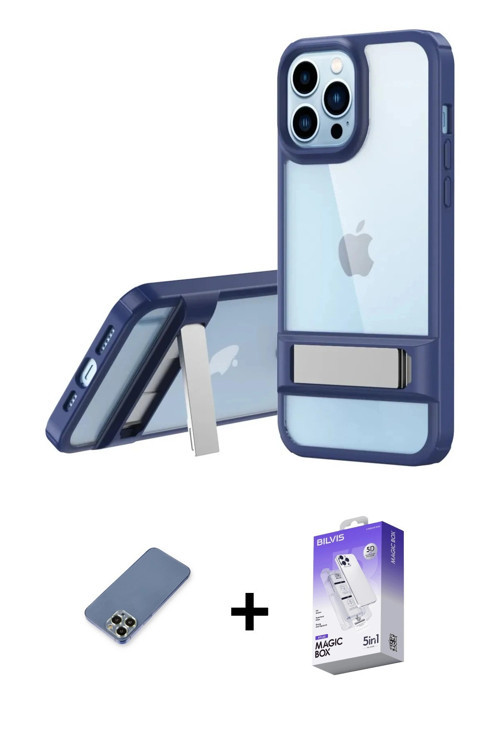 ieg™ iPhone 13 Pro Max Kılıf Yadigar Yansıma - Siyah Bilvis 5in1 3D Magic Cam Ekran Koruyucu + Açık