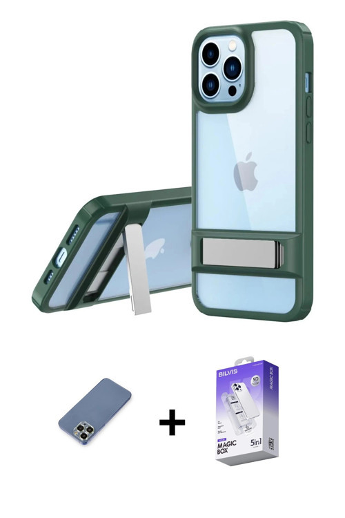 ieg™ iPhone 13 Pro Max Kılıf Yadigar Yansıma - Siyah Bilvis 5in1 3D Magic Cam Ekran Koruyucu + Açık