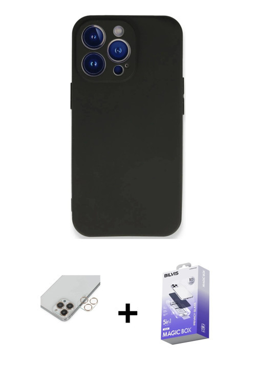 ieg™ iPhone 14 Pro Max Kılıf Kozmos Yansıma Özel Seri - Siyah Bilvis 5in1 5D Magic Hayalet Cam Ekran