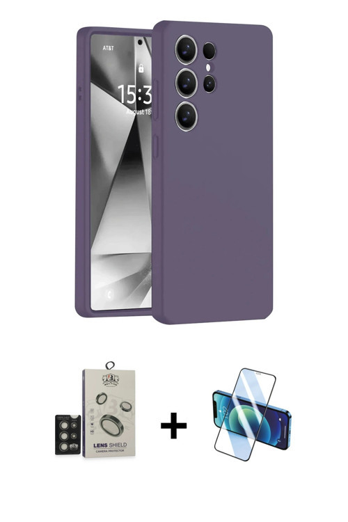 ieg™ Galaxy S25 Ultra Kılıf Ahenk Serisi - Siyah 3D Antistatik Cam Ekran Koruyucu + Titan Gri Bilvis