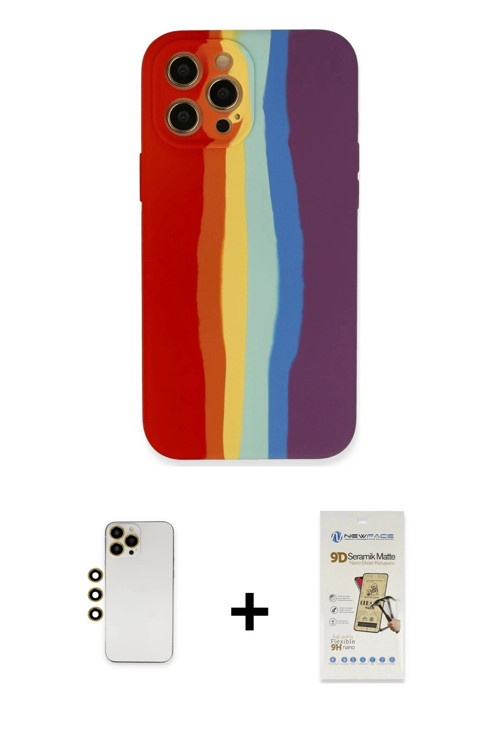 ieg™ iPhone 12 Pro Max Kılıf Yadigar Çizgi - Siyah Mat Seramik Nano Ekran Koruyucu + Gold Shine Kame
