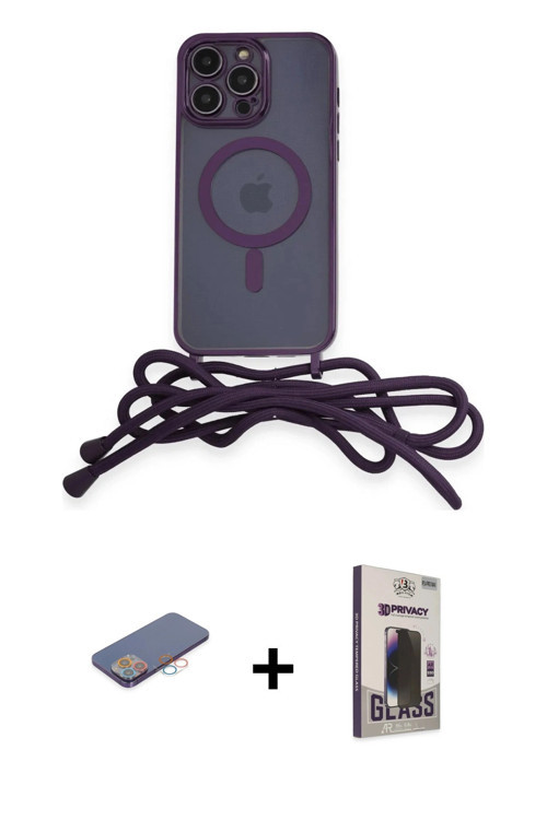 ieg™ iPhone 12 Pro Max Kılıf Eksen Özel Seri - Siyah Bilvis Hayalet Cam Ekran Koruyucu + Pembe Renkl