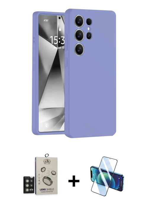 ieg™ Galaxy S25 Ultra Kılıf Ahenk Serisi - Siyah 3D Antistatik Cam Ekran Koruyucu + Titan Gri Bilvis
