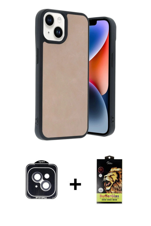 ieg™ iPhone 14 Kılıf Kıvılcım Işık Serisi - Siyah Buffer Cam Ekran Koruyucu + Siyah PVD Metal Kamera