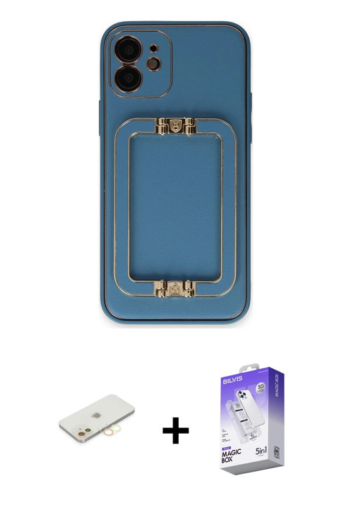 ieg™ iPhone 12 Kılıf Kozmos Minimal Prime - Siyah Bilvis 5in1 3D Magic Cam Ekran Koruyucu + Sarı Ren