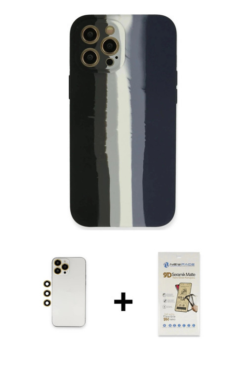 ieg™ iPhone 12 Pro Max Kılıf Yadigar Çizgi - Siyah Mat Seramik Nano Ekran Koruyucu + Gold Shine Kame