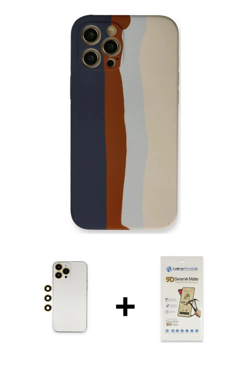 ieg™ iPhone 12 Pro Max Kılıf Yadigar Çizgi - Siyah Mat Seramik Nano Ekran Koruyucu + Gold Shine Kame