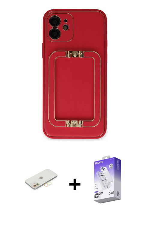 ieg™ iPhone 12 Kılıf Kozmos Minimal Prime - Siyah Bilvis 5in1 3D Magic Cam Ekran Koruyucu + Sarı Ren
