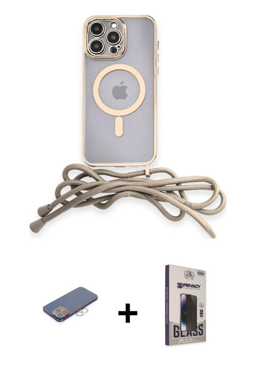 ieg™ iPhone 12 Pro Max Kılıf Eksen Özel Seri - Siyah Bilvis Hayalet Cam Ekran Koruyucu + Pembe Renkl