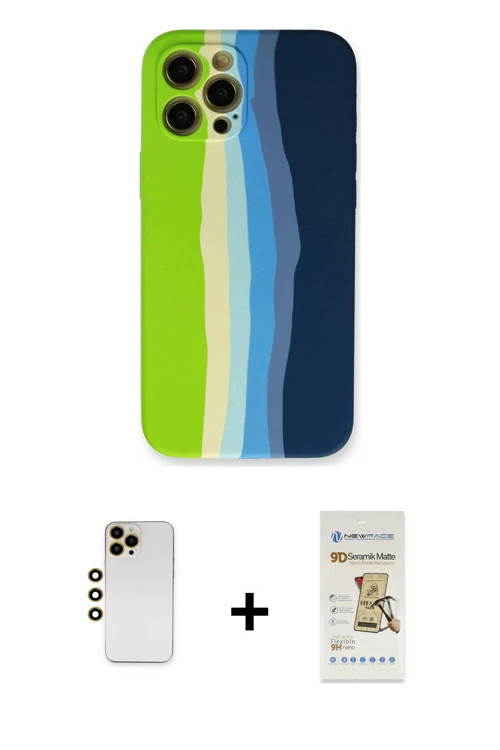 ieg™ iPhone 12 Pro Max Kılıf Yadigar Çizgi - Siyah Mat Seramik Nano Ekran Koruyucu + Gold Shine Kame