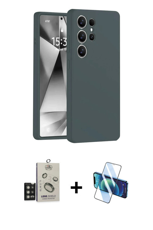 ieg™ Galaxy S25 Ultra Kılıf Ahenk Serisi - Siyah 3D Antistatik Cam Ekran Koruyucu + Titan Gri Bilvis