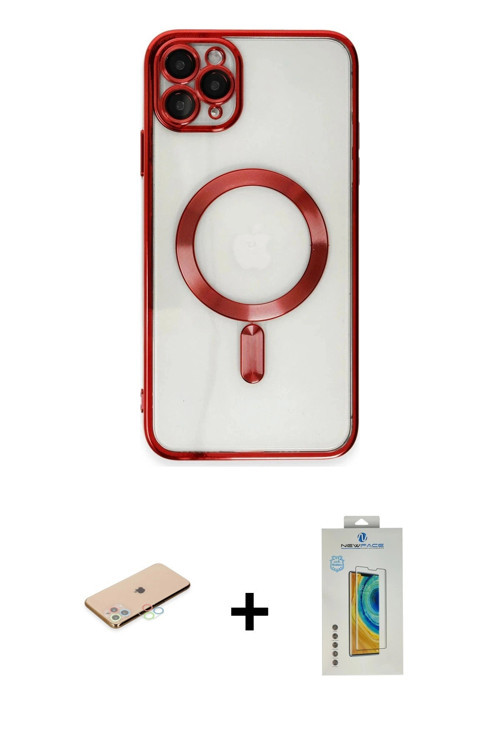 ieg™ iPhone 11 Pro Max Kılıf Nova Işık Özel Seri - Siyah Polymer Nano Ekran Koruyucu + Mavi Renkli K
