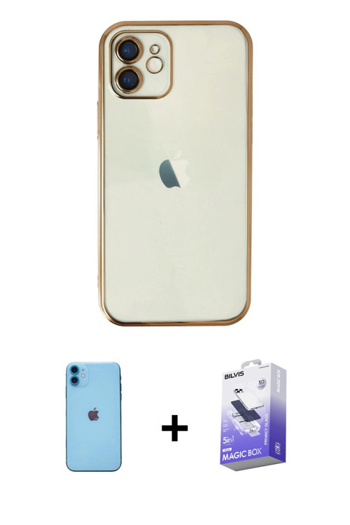 ieg™ iPhone 11 Kılıf Vadi Minimal - Siyah Bilvis 5in1 5D Magic Hayalet Cam Ekran Koruyucu + Mavi Neo