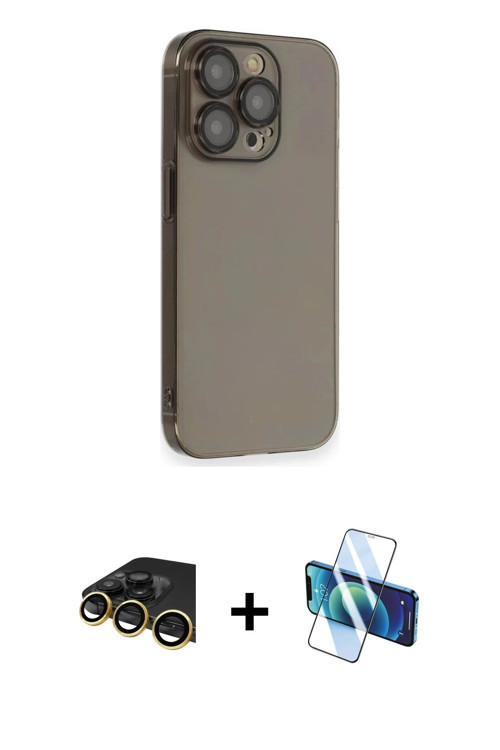 ieg™ iPhone 13 Pro Max Kılıf Siluet Minimal Özel Seri - Siyah 3D Antistatik Cam Ekran Koruyucu + Gol