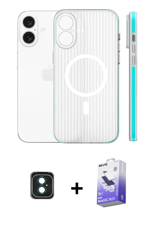 ieg™ iPhone 16 Kılıf Pusula Minimal Koleksiyonu - Siyah Bilvis 5in1 5D Magic Hayalet Cam Ekran Koruy