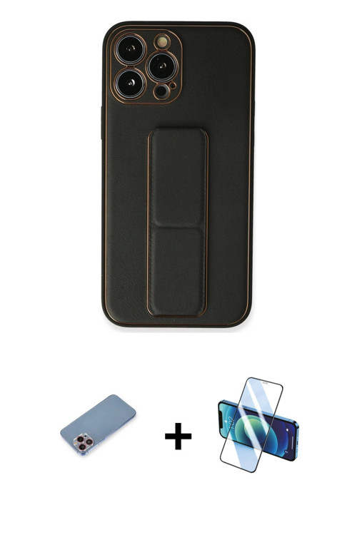 ieg™ iPhone 13 Pro Kılıf Akış Doku - Siyah 3D Antistatik Seramik Nano Ekran Koruyucu + Pembe Shine K